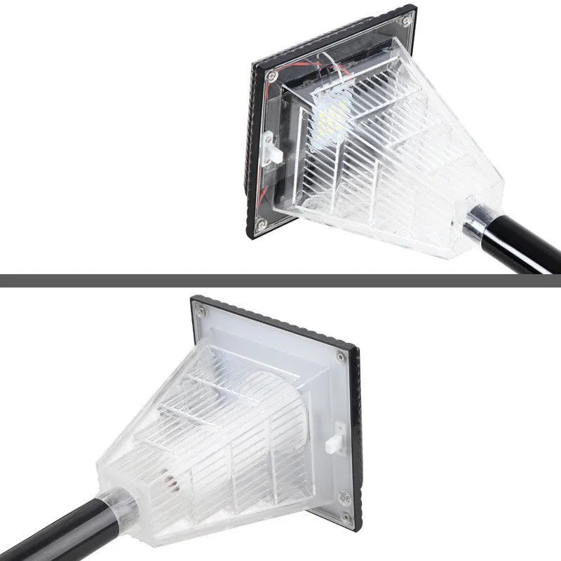 Solar-powered outdoor garden light with LED array, shown in green colour option, suitable for pathways and patios.