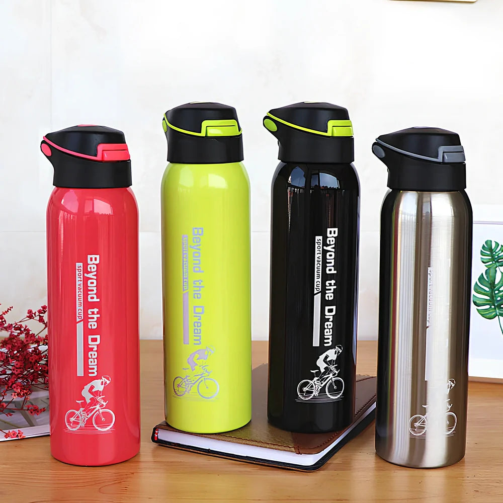Stainless steel sport thermos water bottle with 500ml capacity and leakproof lid