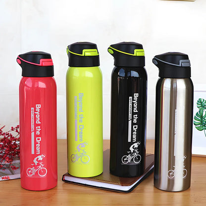 Stainless steel sport thermos water bottle with 500ml capacity and leakproof lid