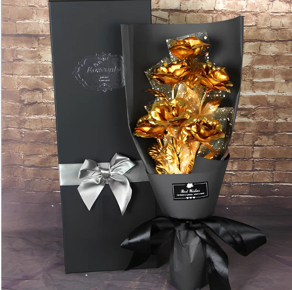 24K golden foil rose bundle in red, 9 stems, 30 cm tall for Valentine's gifting and home decor