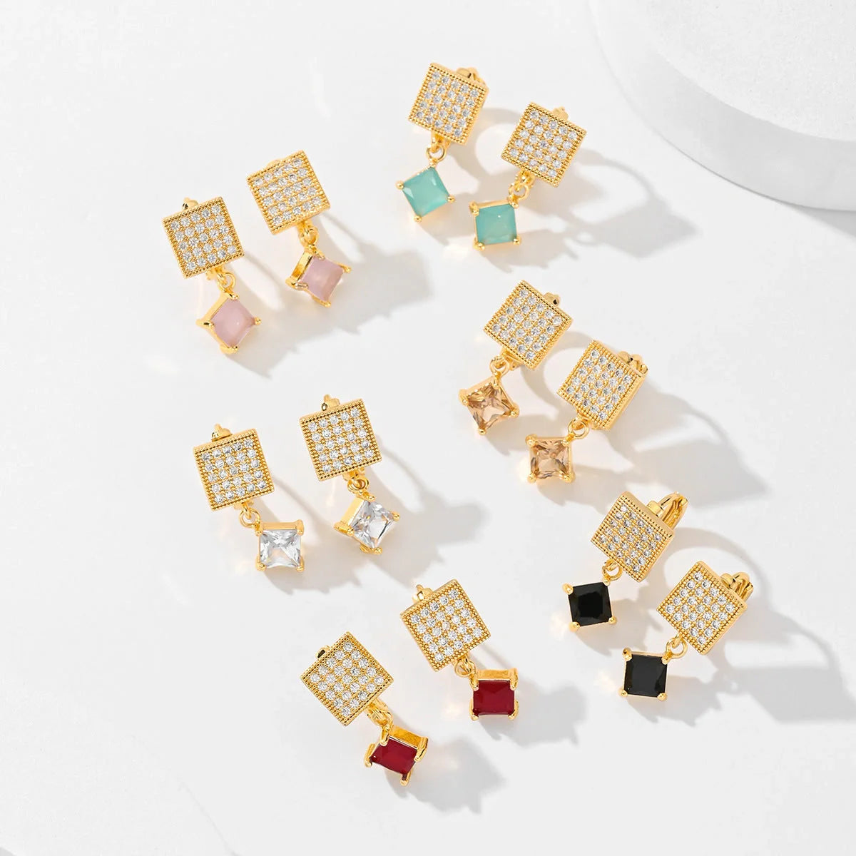 Square fashion zircon earrings in various colours, perfect for women's accessories