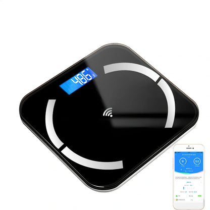 Youmei digital weight scale with 6mm tempered glass surface and blue backlit LCD display