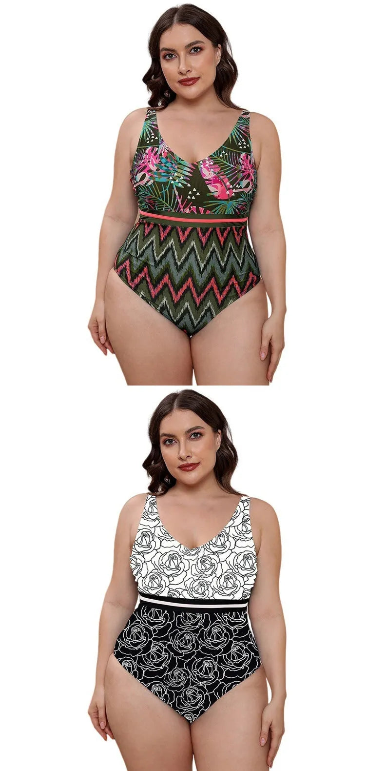 Blue and white printed women's one-piece swimsuit with spaghetti straps and a striped vest design.