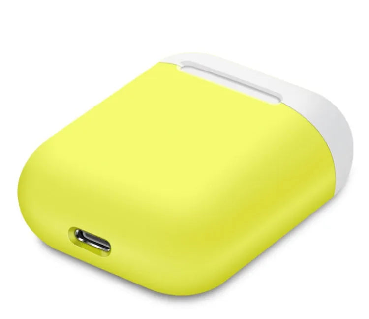 Soft silicone protective case for Apple AirPods charging box in various solid colours.