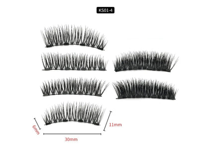 Four magnet false eyelashes in imported fibre with hand made construction and optional eyelash curler