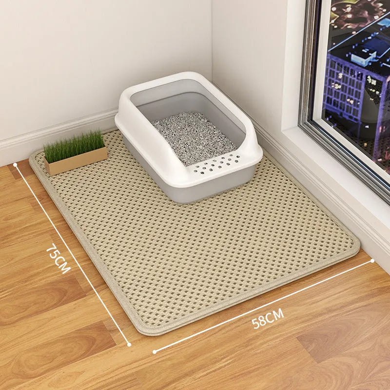 Double layer waterproof cat litter mat with non-slip backing in beige, black, blue and grey colour options