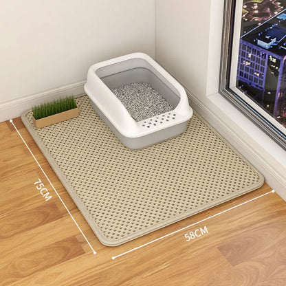 Double layer waterproof cat litter mat with non-slip backing in beige, black, blue and grey colour options