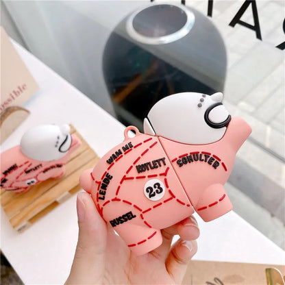 Pink pig silicone clamshell earphone case for AirPods 1, 2 and Pro 3 with hook