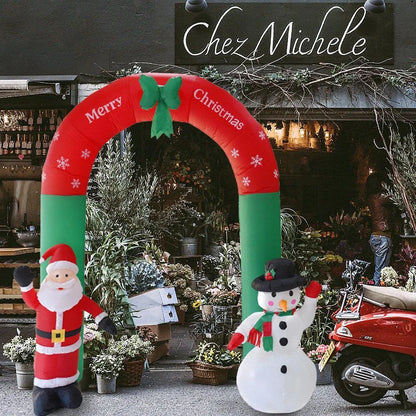Giant inflatable Santa Claus and snowman Christmas archway with LED lights