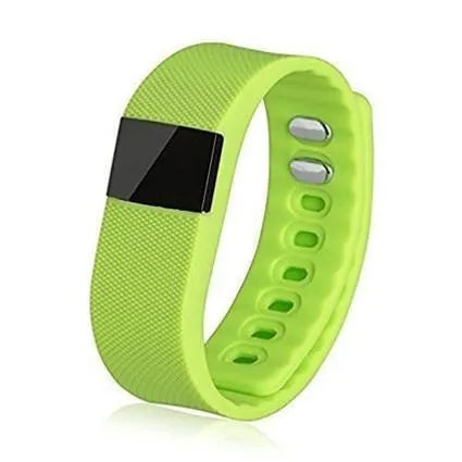 Ordinary plastic and ABS bracelet pedometer showing display, available in black, blue, green, orange, yellow.