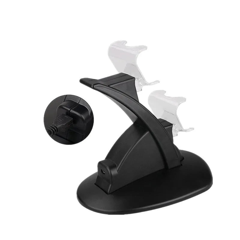 Black Xbox One dual controller charging station with two controllers docked