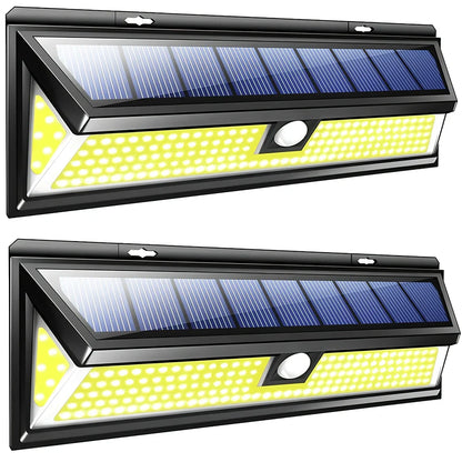 118 LED solar PIR motion sensor outdoor light in cold white, 295x105x50mm ABS build with 4400 mAh battery