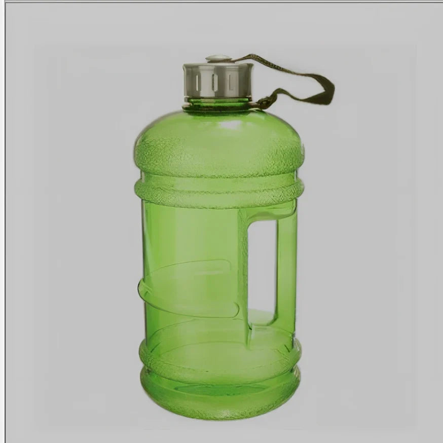 2-litre sports bottle with dumbbell shape in multiple colours including fuchsia, blue, pink, black, green, yellow