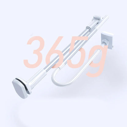 Lazy phone holder in dark grey or silver, aluminium alloy and plastic, clamp width 64-90mm, base clip 90mm.