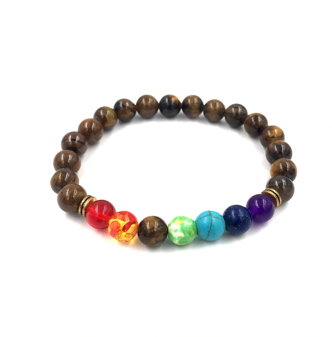 Agate molten rock 8mm energy chakra bracelet with colourful beads and alloy accents