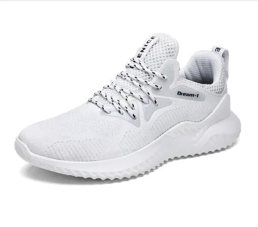 Men's low-top running shoes in breathable mesh fabric with a front strap and MD rubber sole.