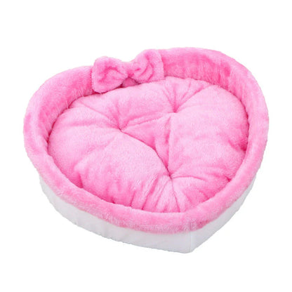 Cozy heart-shaped pet bed in grey and pink colors, suitable for small, medium, and large dogs and cats