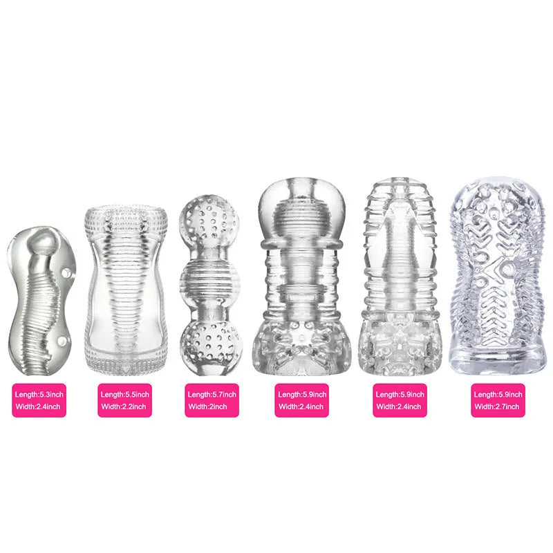 Transparent TPE male enhancement exerciser with turtle head design and seven vibration settings