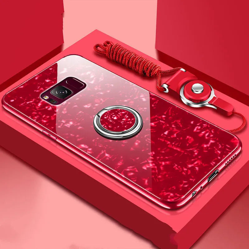 Tempered glass phone case for Samsung S8 and S9 in black, pink, red, or white colours