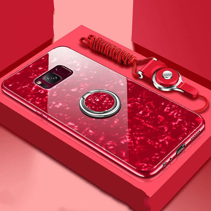 Tempered glass phone case for Samsung S8 and S9 in black, pink, red, or white colours