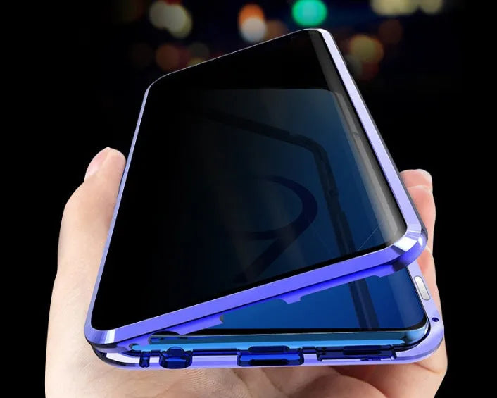 Anti-peeping magnetic clamshell phone case for Samsung Galaxy with double-sided glass protection in solid colour options
