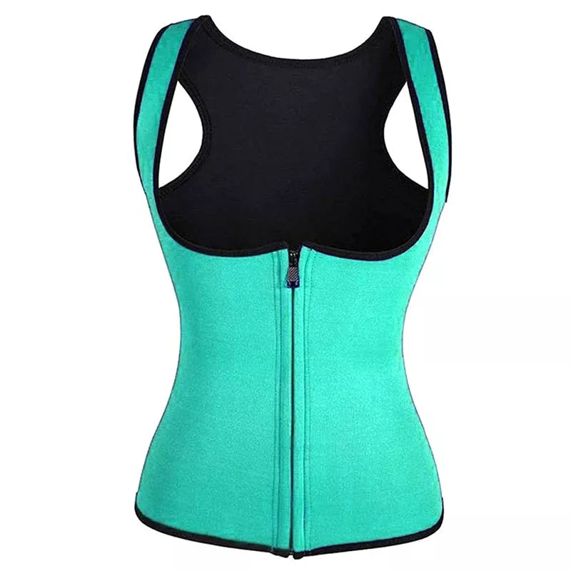 Zipper-style ladies neoprene corset in blue for tummy control and yoga