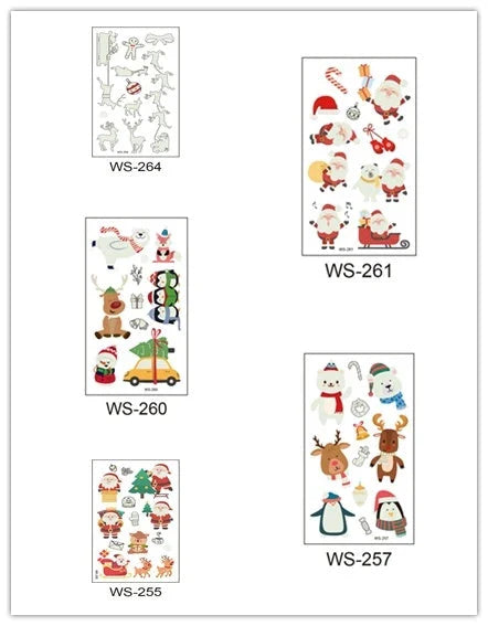 Glowing Christmas Santa Claus tattoo stickers in various festive designs