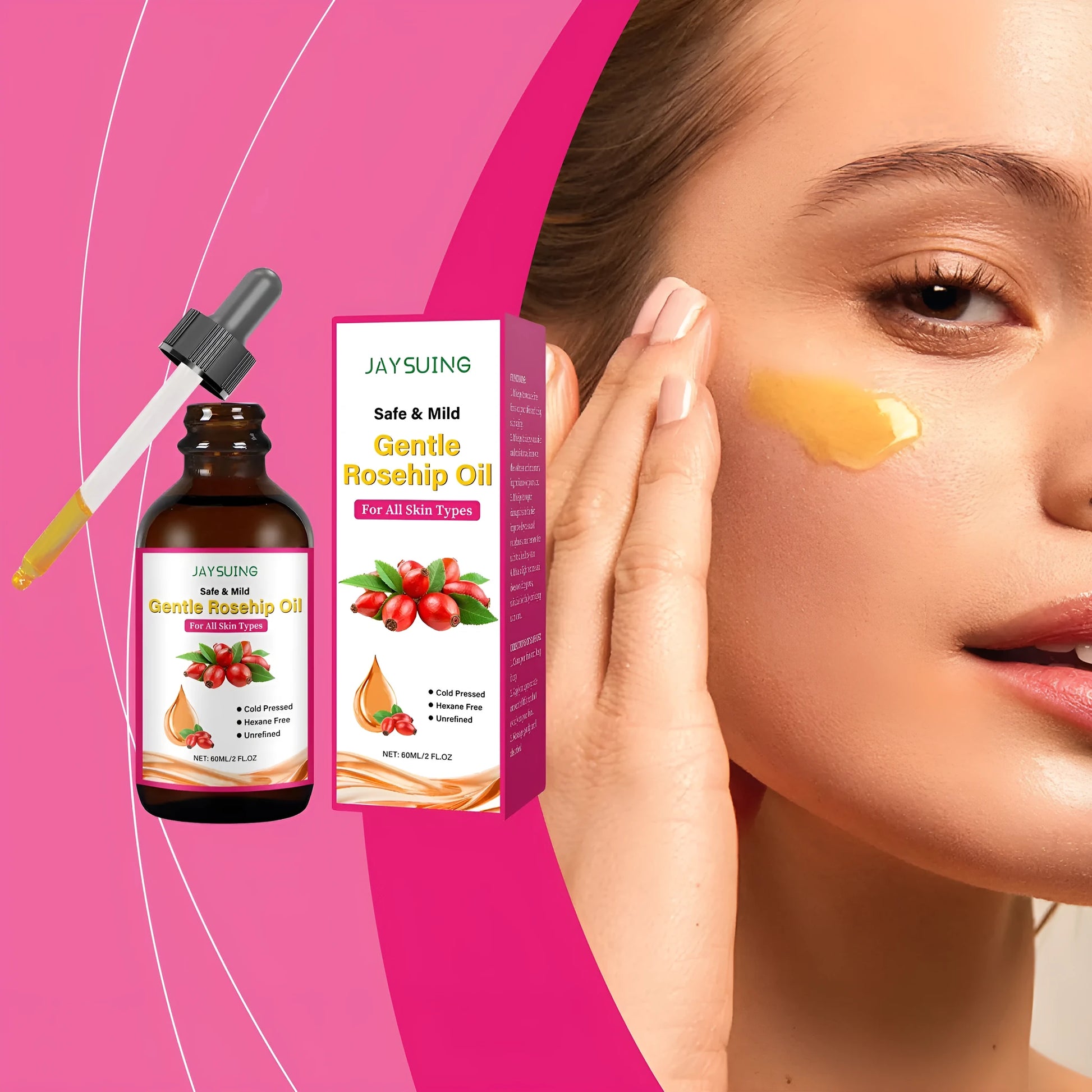 60ml bottle of Rose Fruit Seed Facial Oil with rose hip and vitamin E