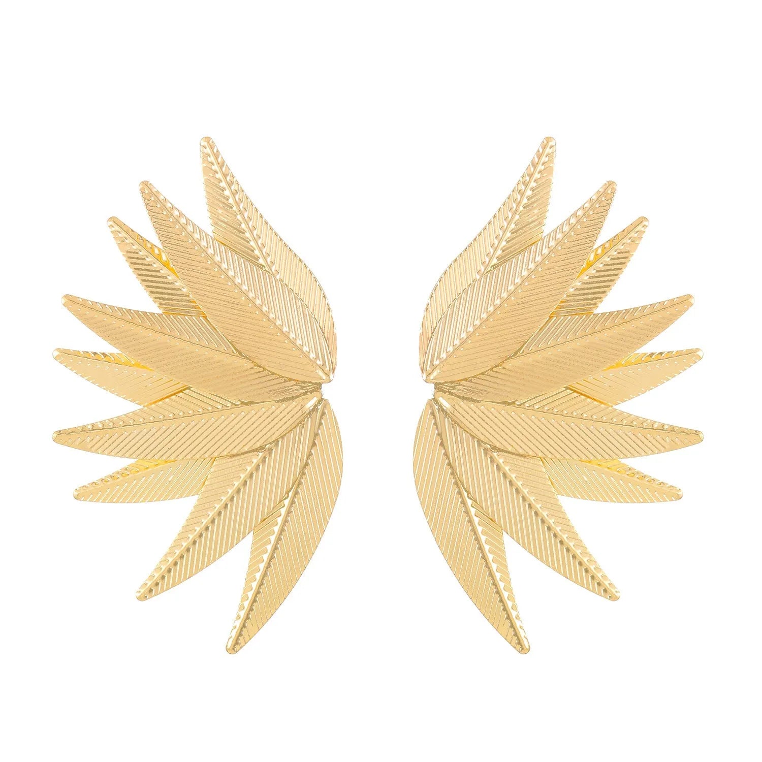 Gold and white alloy leaf-shaped patch earrings with botanical design
