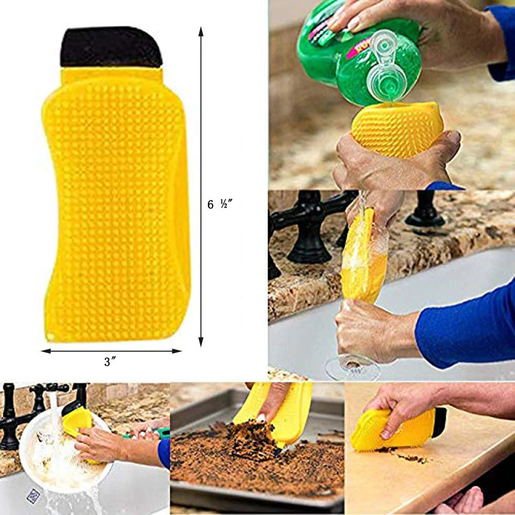 3-in-1 Sponge Hero silicone kitchen cleaning tool with built-in soap dispenser
