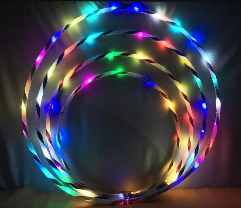 LED Glow Hula Hoop with colourful lights, sizes 60cm to 90cm
