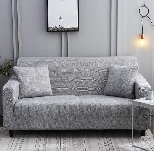 Elastic sofa cover in navy blue with high-density fabric for stain protection