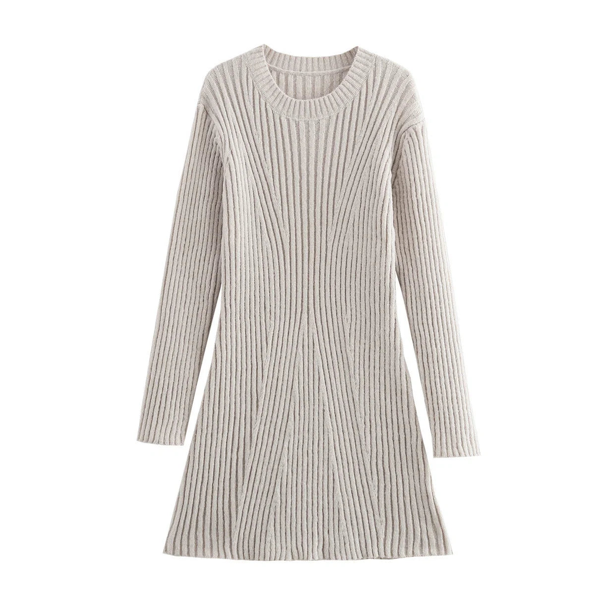 Stylish ribbed knitted dress for women in slim fit with stand-up collar, perfect for winter