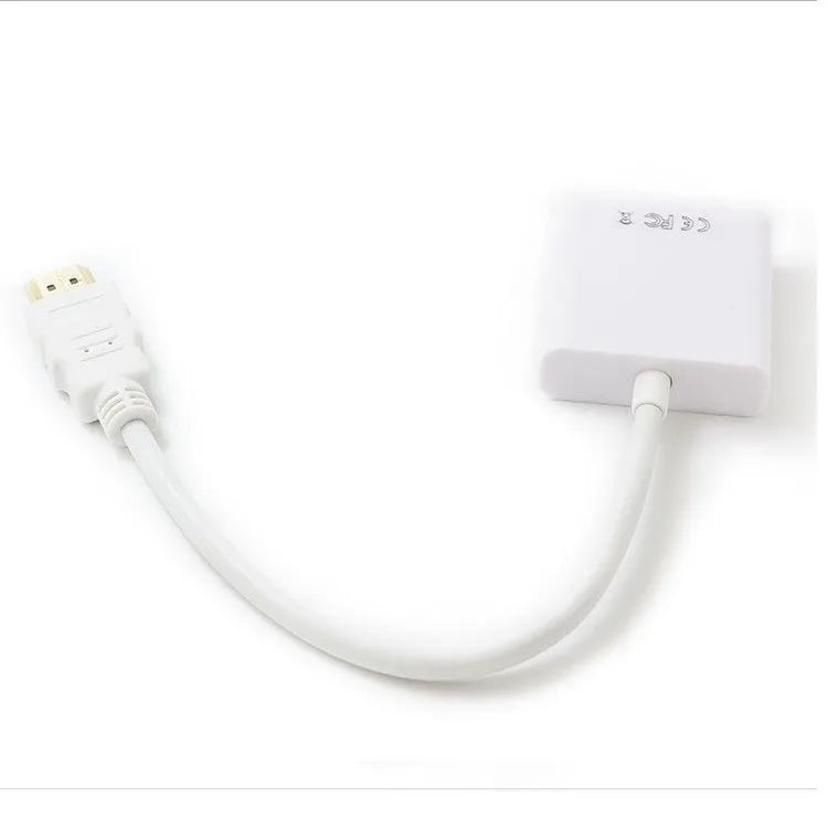 Black HDMI to VGA converter cable showing HDMI male connector and VGA female port