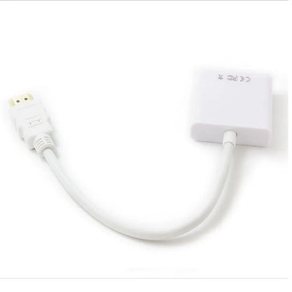 Black HDMI to VGA converter cable showing HDMI male connector and VGA female port