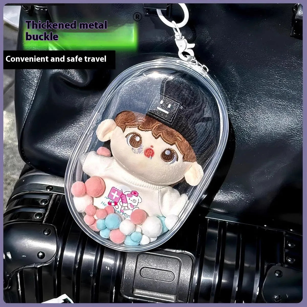 PVC cube storage bag in avocado green with keychain, measuring 17cm for postcards and candy