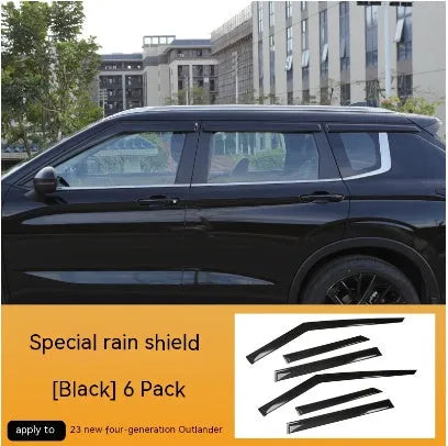 Black engineering plastic window deflectors installed on a 2023 Mitsubishi Outlander.