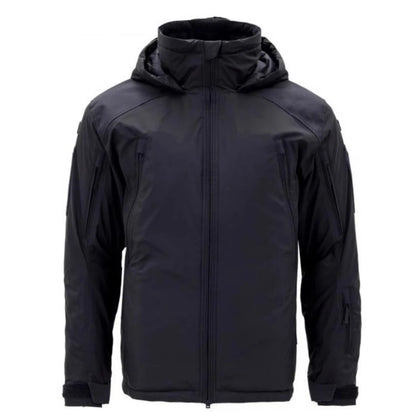 Thick cotton winter jacket shown in camouflage colour on a hanger.