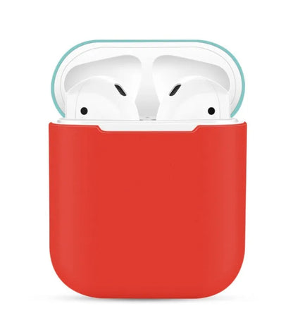 Soft silicone protective case for Apple AirPods charging box in various solid colours.