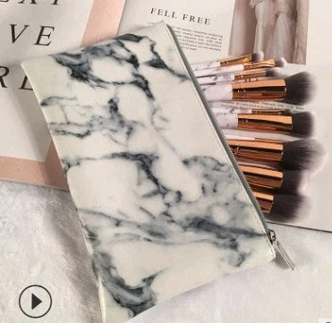 10-piece marble makeup brush set with 5 large and 5 small brushes for versatile beauty application