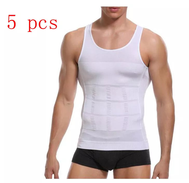 Men's tummy shaper vest in black or white, sizes M to XXL, for upper body contouring