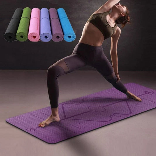 Eco-friendly non-slip TPE yoga mat with position lines for beginners