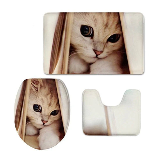 Custom 3D style bathroom set with flannel mats and toilet seat cover