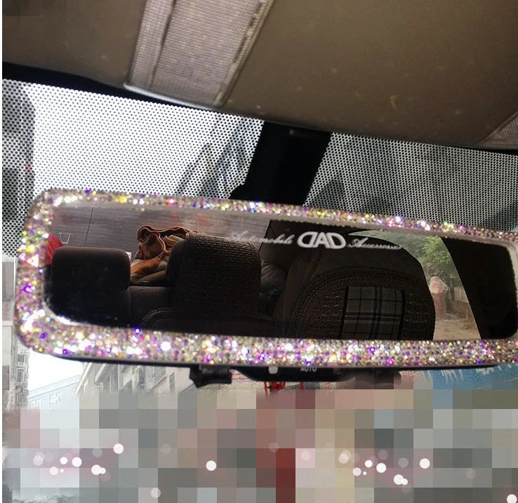 Crystal Bling Diamond Car Rearview Mirror Decor Charm in white and purple