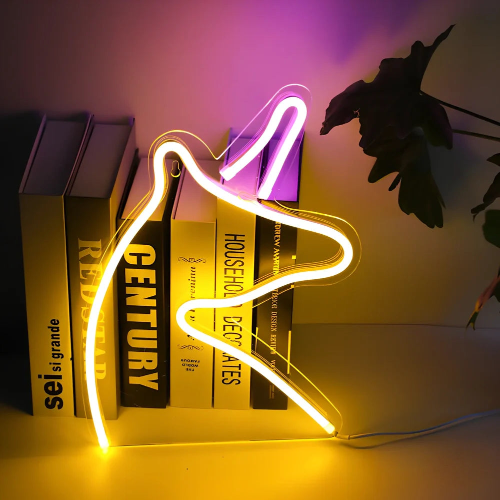 USB-powered neon wall lamp showing Banana shape with pink lighting against dark wall