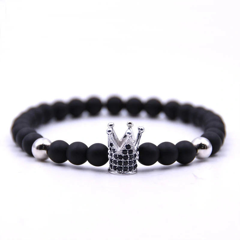 Elegant matte black copper bead bracelet with sparkling zircon inlays