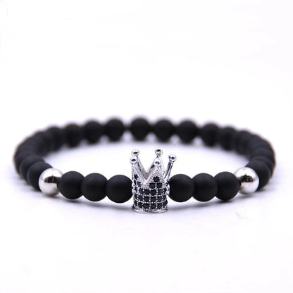 Elegant matte black copper bead bracelet with sparkling zircon inlays