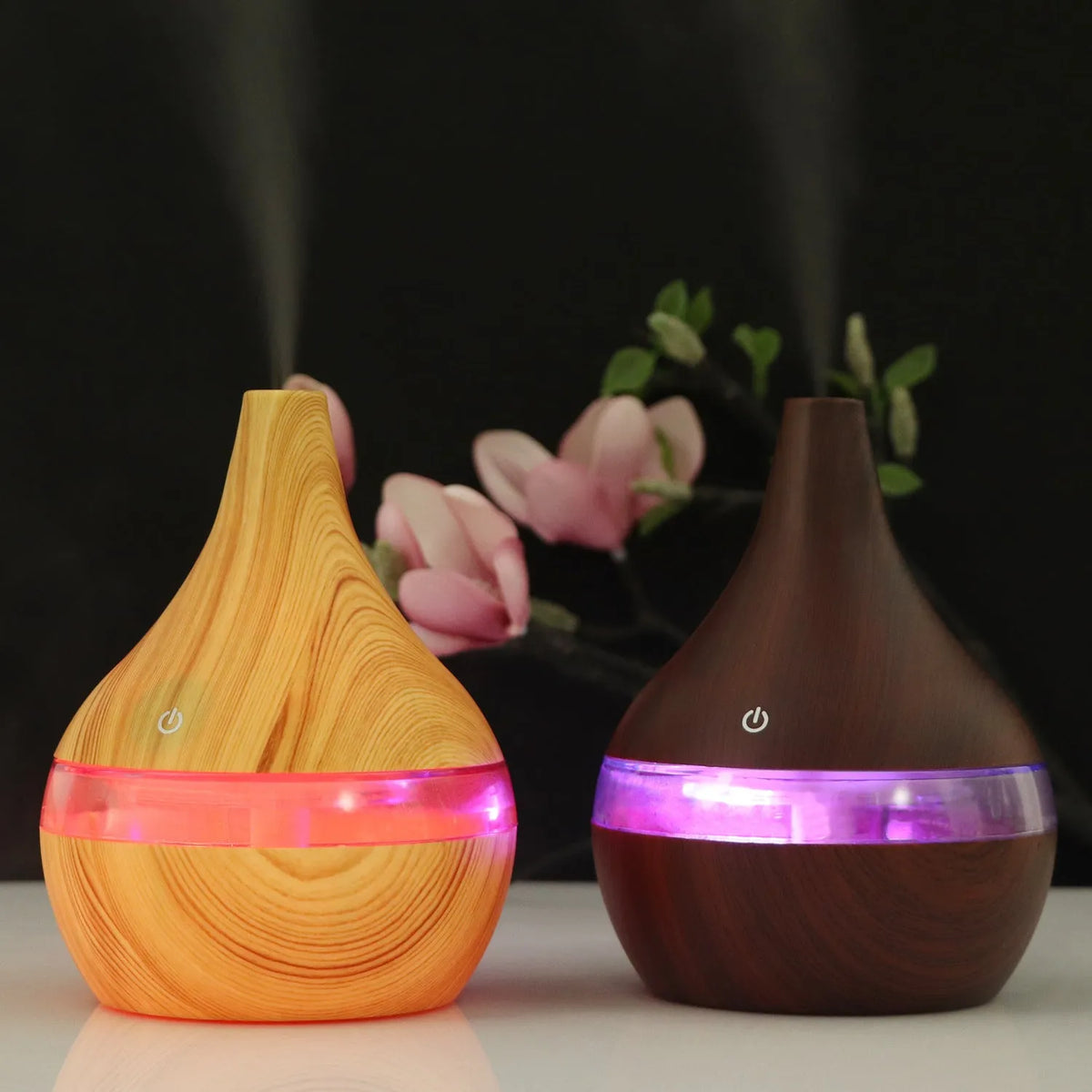 USB mini air purifier and humidifier in wood grain, columnar shape, for rooms under 10 square metres with timer and USB power