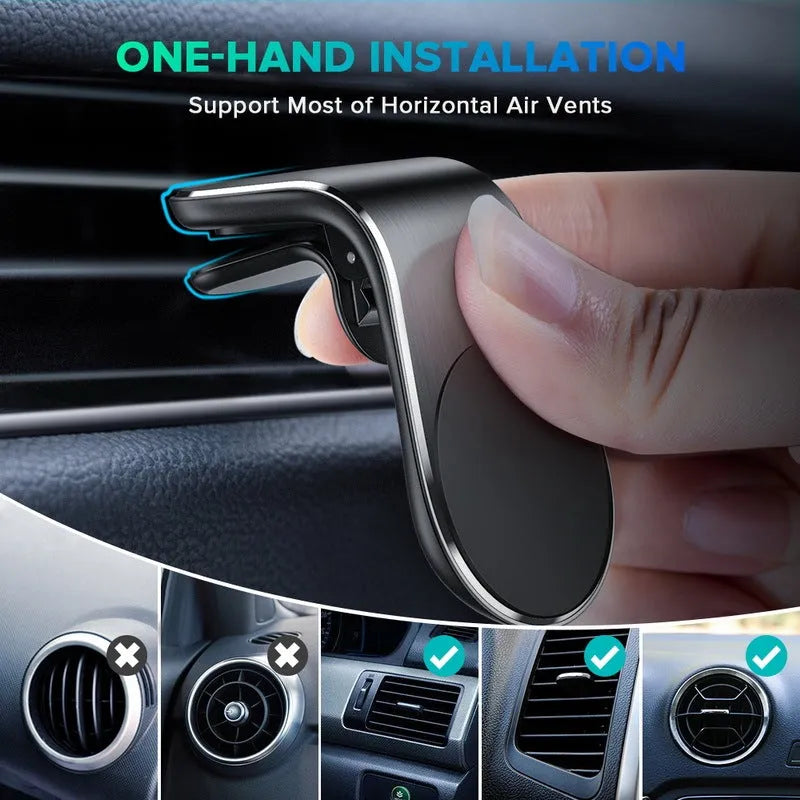 Black, gold, and silver car mounting bracket for dashboard or windscreen, shown with adhesive sticker and rotating variants.