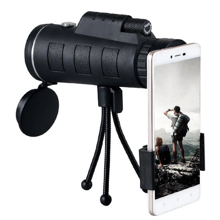 40x60 monocular telescope with compass and tripod mount for smartphones, perfect for outdoor adventures, birdwatching, and sports viewing